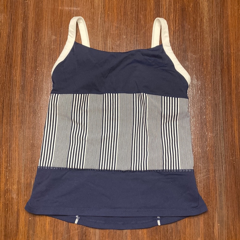 Lululemon Blue and White Striped Athletic Tank Top